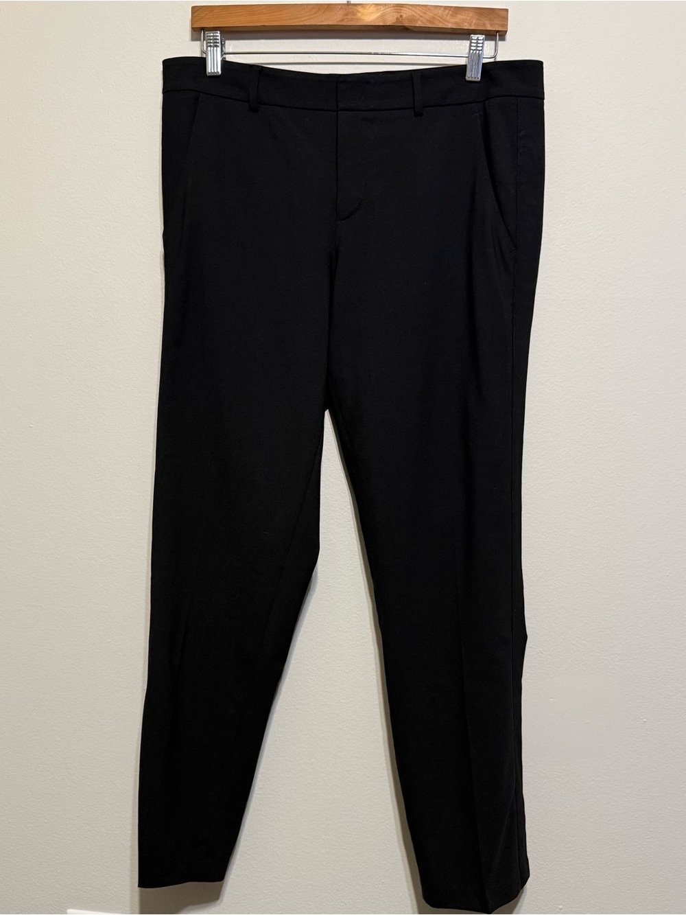 Vince Black Tapered Ankle Dress Pants Women 12 Wool Elastane Pockets Zipper